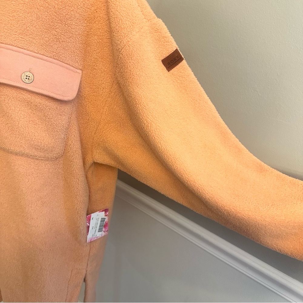 Roxy Women’s Sherpa Shacket Button Front Cozy Pockets Size Medium Coral New - Picture 5 of 13